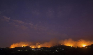 El incendio de Gran Canaria visto desde el municipio de Moya.