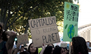 Pancarta en la manifestación global por el clima de Madrid. 