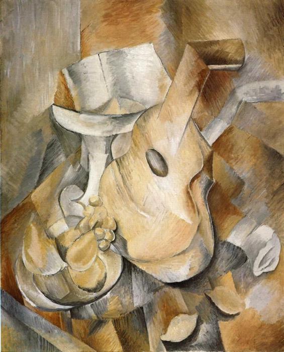 Obra Guitarra y frutero, de Georges Braque.