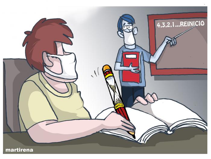 reinicio del curso escolar caricatura