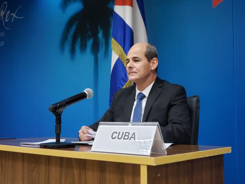  Rogelio Sierra Díaz, durante su intervención en la Videoconferencia Especial entre los Cancilleres de China y de América Latina y el Caribe sobre la COVID-19