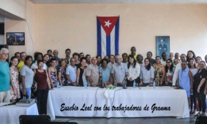 Visita de Eusebio Leal al Periodico Granma