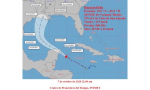 Huracán Delta durante su recorrido en la madrugada de este 7 de octubre