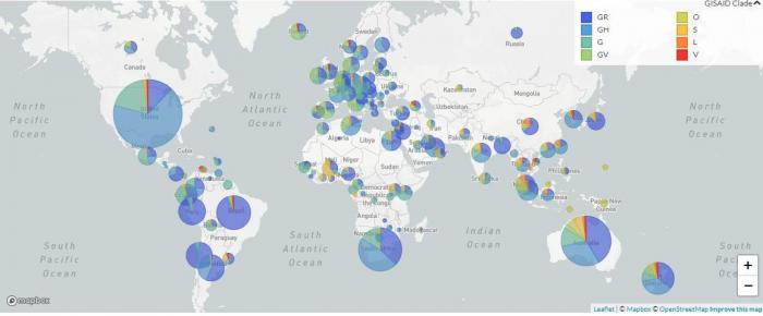 Distribución geográfica de las variantes genéticas de SARS-CoV-2. Maps: OPS
