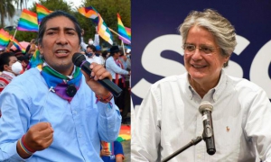 Yaku Pérez y Guillermo Lasso, en dos imágenes distintas de la campaña electoral 