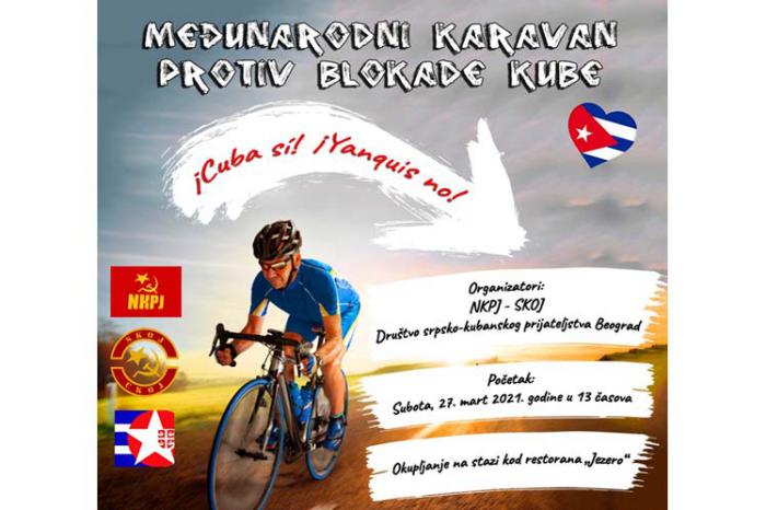 Cartel de bicicletada en Serbia para exigir el fin del bloqueo a Cuba