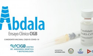 Cartel del ensayo clínico Abdala del candidato vacunal CIGB 66