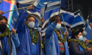 Luis Arce, Evo Morales y David Choquehuanca