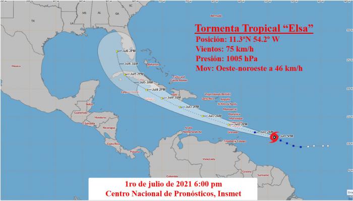 Tormenta tropical Elsa el jueves 1ro de julio, a las 6:00 pm