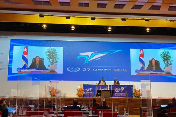 La ministra de comunicaciones participo en la teleconferencia del XXVII Congreso de la Unión Postal Universal. Foto: PL 