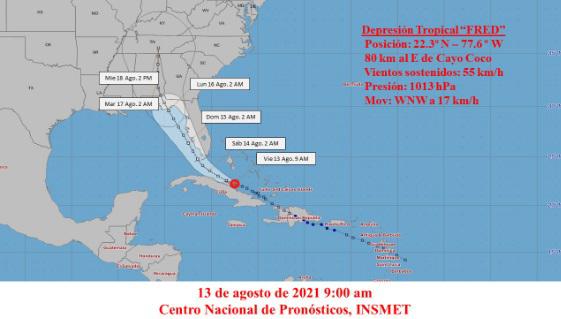 Depresión Tropical Fred, 13 de agosto de 2021
