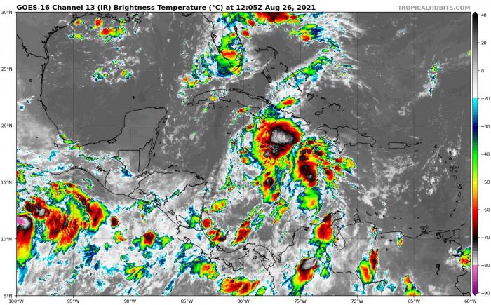 El organismo ciclónico tropical se ubicaba en los 16,9 grados de latitud norte y los 79,2 grados de longitud oeste, a unos 340 kilómetros al sudeste de Gran Caimán