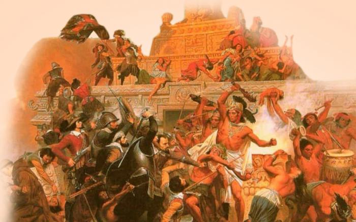 La imagen recrea la Matanza de Tóxcatl, también llamada la Matanza del Templo Mayo. 
