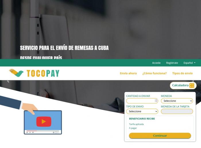 Captura de pantalla del sitio web www.tocopay.com