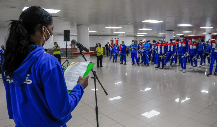 Llagada de una parte de la delegación deportiva que asistió a los Juegos Panamericanos Juveniles de Cali 2021, en el Aeropuerto Internacional José Martí