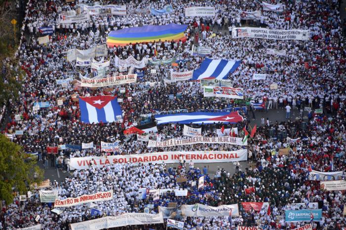 JPrimero de Mayo en la Plaza de la Revolucion con la presencia del general de ejército Raúl Castro Ruz, líder histórico de la Revolución, Miguel Díaz-Canel Bermúdez