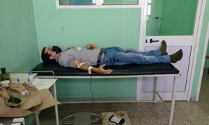 Donaciones de sangre en el área del hospital  Calixto García