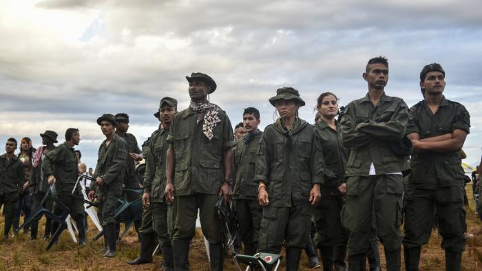 Miembros de las Fuerzas Armadas Revolucionarias de Colombia (FARC) en el campamento de Llanos del Yari, departamento de Caquetá, el 17 de septiembre de 2016. 