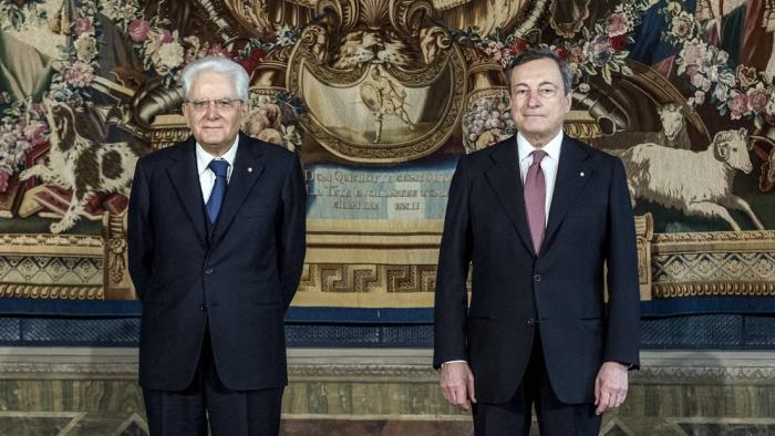El presidente italiano Sergio Mattarella y el primer ministro Mario Draghi en Roma