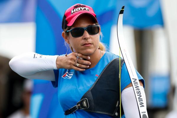 Maydenia Sarduy compite por la medalla de bronce arco recurvo femenino durante el Tiro con Arco de los 23 Juegos Centroamericanos y del Caribe Barranquilla 2018