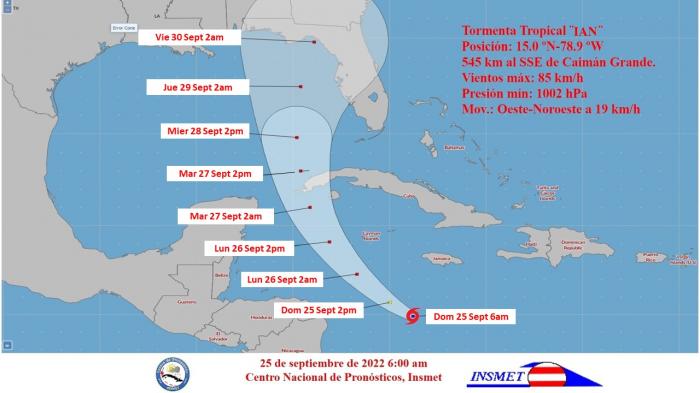 Tormenta tropical Ian a las 6:00 a.m. de este domingo
