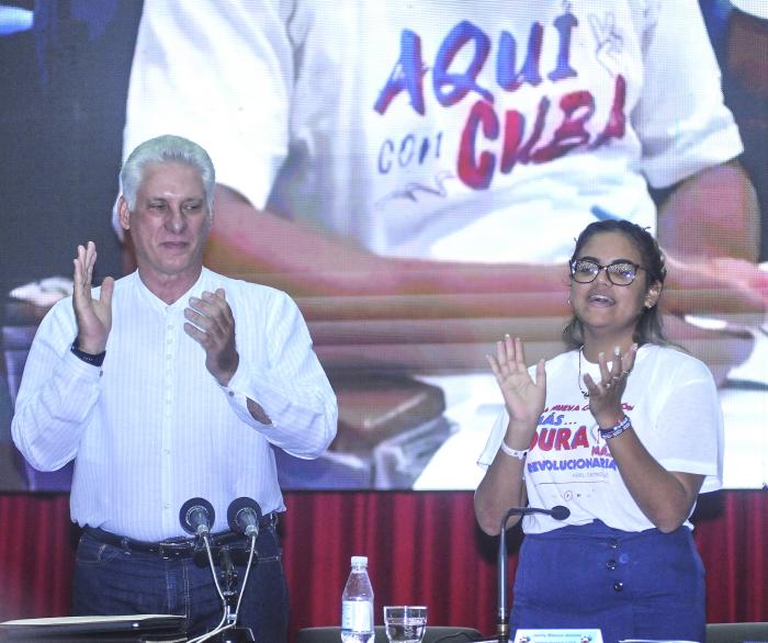 Clausura de la Asamblea Nacional de la FEEM, presidida por Miguel Díaz - Canel, Primer Secretario del CCPCC y presidente de la República, desarrollado en la Universidad del PCC, Ñico López, Jaimanita Playa
