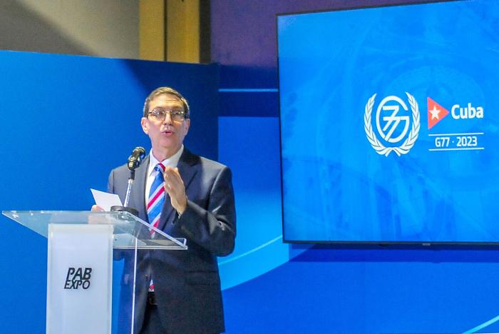 Conferencia de Prensa ofrecida por el Ministro de Relaciones Exteriores de Cuba, Bruno Rodríghuez Parrilla, en la inauguracion de la Sala de Prensa con motivo de la Cumbre del G77 y China en el recinto de Pabexpo