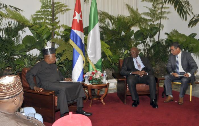Recibe Salvador Valdes Mesa Vicerpresidente de la Republica de Cuba a su homologo de la Republica Federal de Nigeria Kashim Shettima.