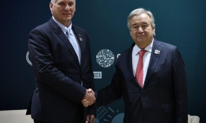 Miguel Diaz Canel y secretario general de  ONU