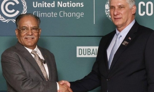 Miguel Diaz Canel encuentro con el primer ministro de Nepal