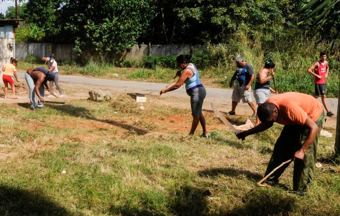 Domingo Rojo, trabajo voluntario de los vecinos del CDR No. 4 de la circunscripción 1, zona 121 del reparto Naroca, Boyeros.