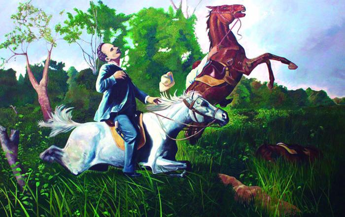 Reconstrucción pictórica del óleo Muerte de Martí, de Esteban Valderrama, realizada por Armando Morales Ramírez.