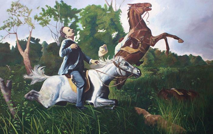 La muerte del Apóstol fue reseñada por Miró Argenter con honda belleza. reconstrucción pictórica del óleo Muerte de Martí, de Esteban Valderrama, por Armando Morales