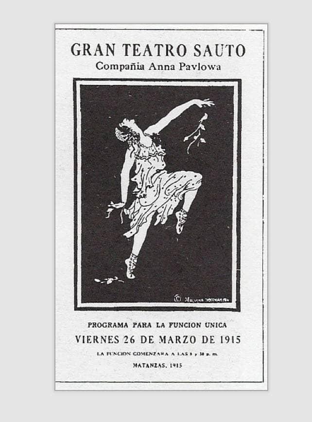  	Cartel que anuncia la actuación de la Pavlova en el Teatro Sauto.