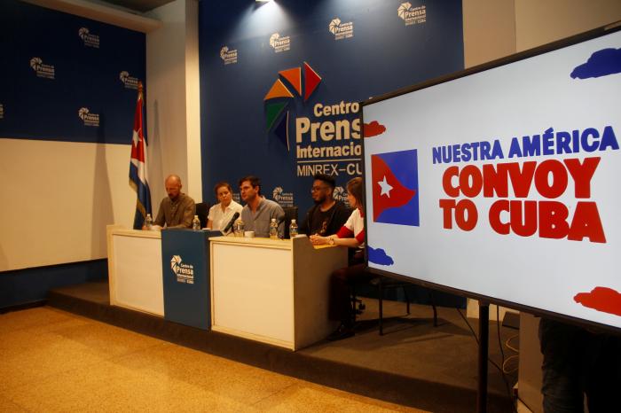 Conferencia de prensa del grupo coordinador de Nuestra América, Convoy por Cuba, de ayuda solidaria en los momentos en que EEUU arrecia su guerra económica contra Cuba.