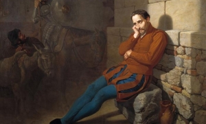 Miguel de Cervantes imaginando El Quijote, pintura de Mariano de la Roca y Delgado