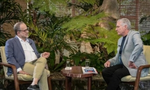 Díaz-Canel y periodista brasileño Breno Altman