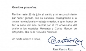 Mensaje del General de Ejército al pueblo de Pinar del Río