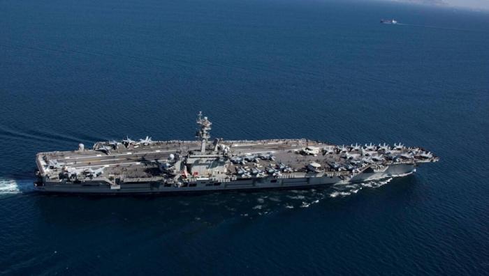  	
Portaaviones USS Roosevelt camino a Medio Oriente, en octubre de 2026.