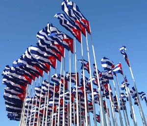 Multiplicada por 138 aos de lucha, la ensea nacional en el bosque de las banderas. Foto: RICARDO LPEZ HEVIA