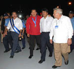 Los presidentes de Venezuela y Bolivia junto a Daniel Ortega.