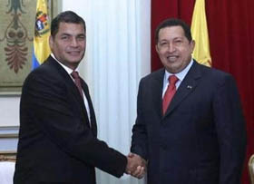 Correa fue recibido por Ch�vez en el Palacio de Miraflores. 