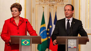La mandataria brasile�a, Dilma Rousseff junto a su hom�logo franc�s, Francois Hollande. Foto: Planalto