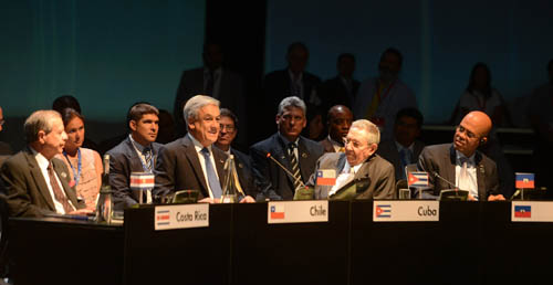 Representantes de la troika de la CELAC (Costa Rica, Chile y Cuba), y de Hait�. Foto: Presidencia chilena