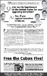 Anuncio publicado hoy, mircoles 3 de marzo de 2004, a pgina completa en el New York Times, sobre los Cinco Cubanos